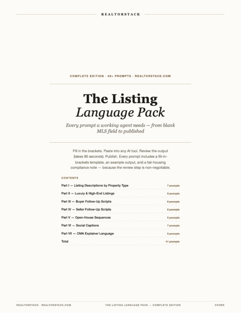 The Listing Language Pack — sheet preview